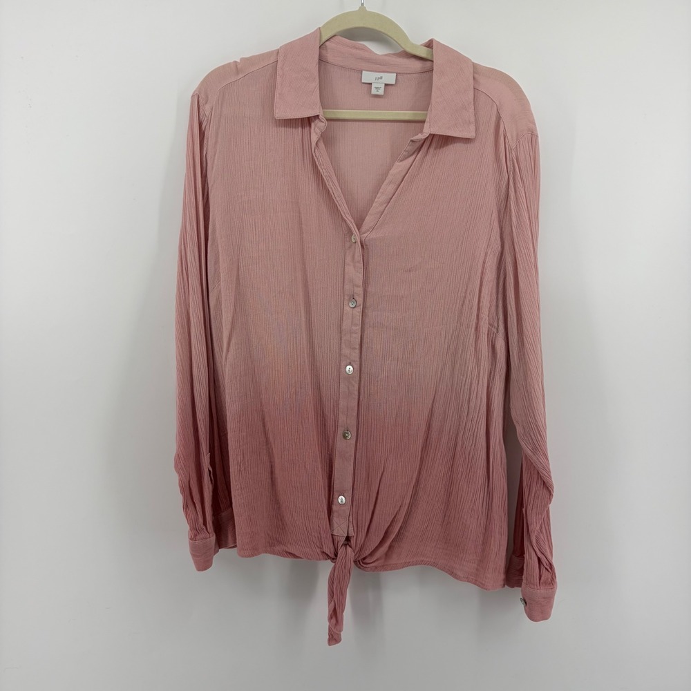 J. Jill Button Down Shirt Pink Women XL Tie Front Long Sleeve Gauze Cotton Blend